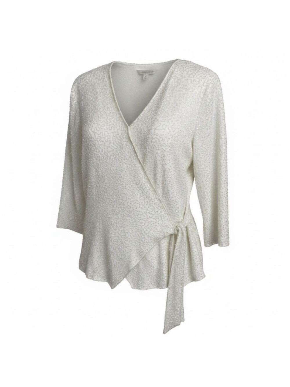 Beaded Cocktail Blouse Wrap Ivory Women’s Size 10P Formal Evening Wear